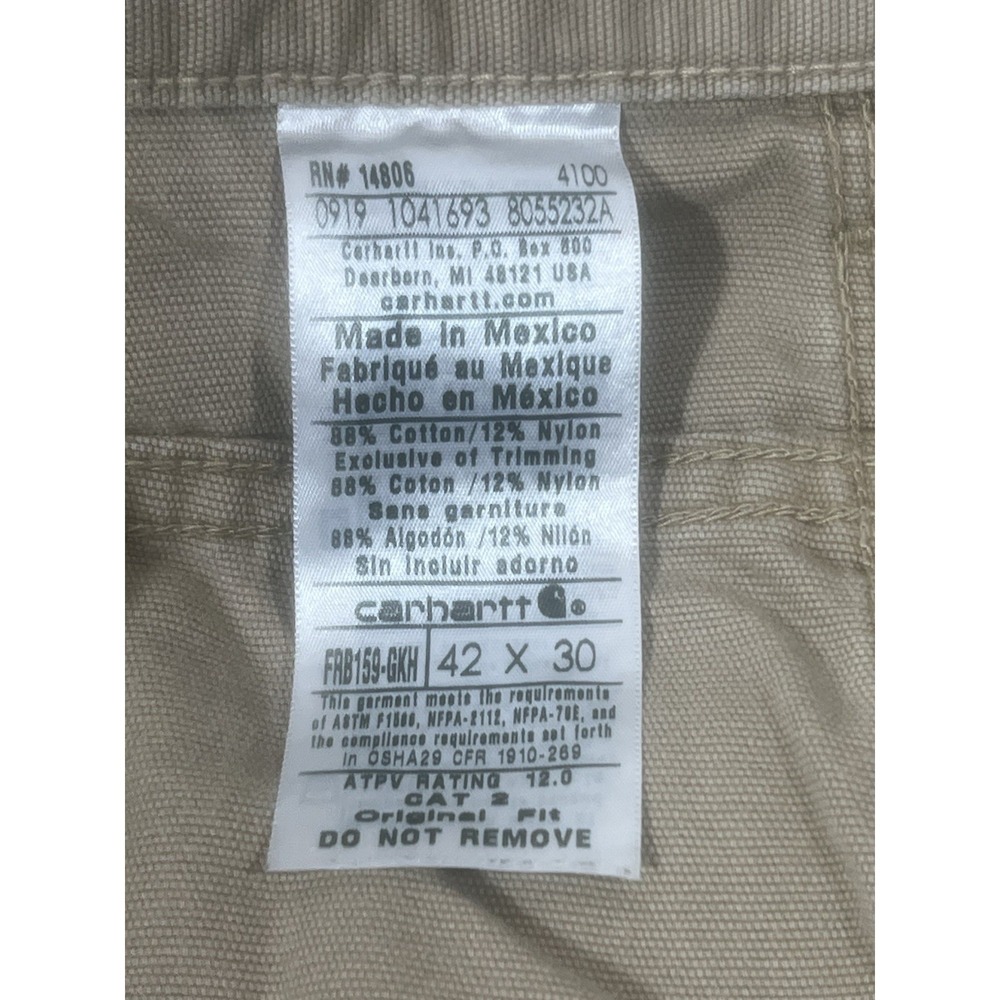 Carhartt Cargo Pants Mens 42x30 Tan FRB 159 Carpenter - Picture 3 of 16
